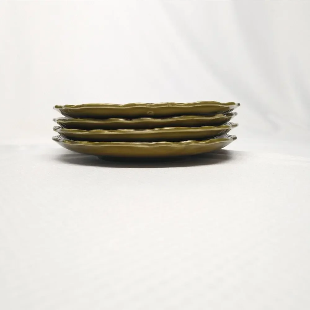 Canonsburg Regency Green Saucers Set of 4 Vintage Ironstone Olive Plates